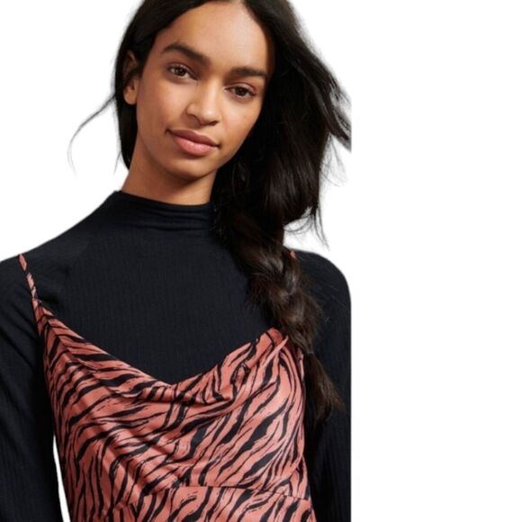 Anthropologie 90s Grunge Elyse Slip Dress Zebra Print Silky Drape Neck Midi Sz S - Picture 14 of 14